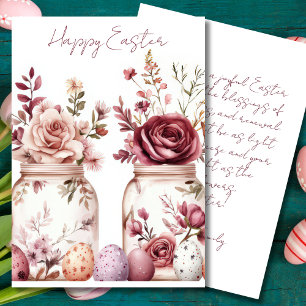 Festiva Tarjeta personalizada de Pascua con huevos y flore