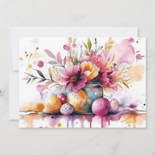 Festiva Tarjeta personalizada de Pascua con huevos y flore
