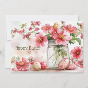 Festiva Tarjeta personalizada de Pascua con huevos y flore