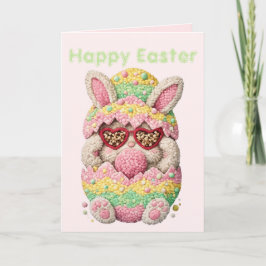 Festiva Tarjeta personalizada de Pascua de conejito bordad