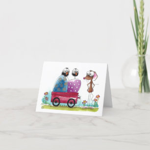 Festiva Tarjeta personalizada de Pascua - Ratón y Aves cap