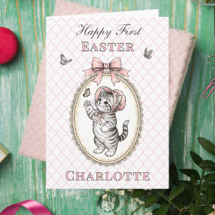 Festiva Tarjeta personalizada de primer Pascua para niña