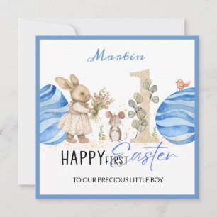Festiva Tarjeta personalizada de primera Pascua, conejito