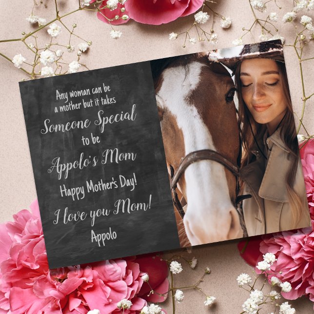Festiva Tarjeta personalizada del Día de la Madre con foto (Mother's Day Horse Mom Card, it takes someone special to be your mom)