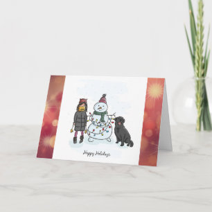 Festiva Tarjeta personalizada familiar y perro construyend