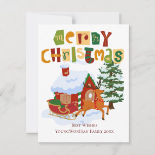 Festiva tarjeta personalizada Merry Christmas Deer y Sled