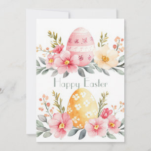 Festiva Tarjeta personalizado de Pascua con huevos y flore