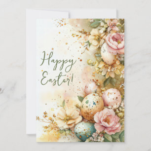Festiva Tarjeta personalizado de Pascua con huevos y flore