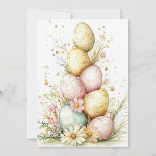 Festiva Tarjeta personalizado de Pascua con huevos y flore