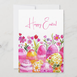 Festiva Tarjeta personalizado de Pascua con huevos y flore