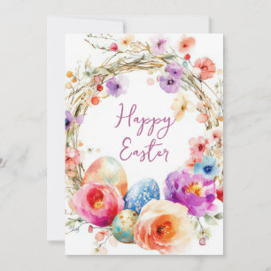 Festiva Tarjeta personalizado de Pascua con huevos y flore