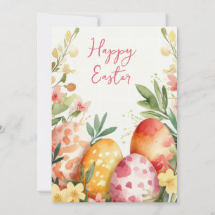 Festiva Tarjeta personalizado de Pascua con huevos y flore