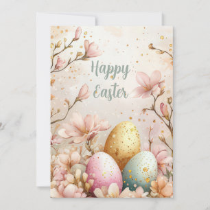 Festiva Tarjeta personalizado de Pascua con huevos y flore