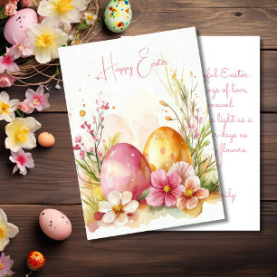 Festiva Tarjeta personalizado de Pascua con huevos y flore