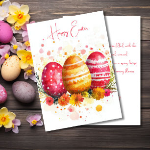 Festiva Tarjeta personalizado de Pascua con huevos y flore