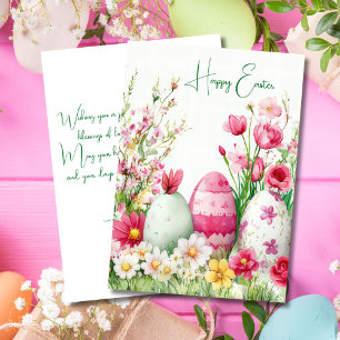 Festiva Tarjeta personalizado de Pascua con huevos y flore