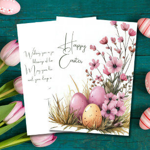 Festiva Tarjeta personalizado de Pascua con huevos y flore
