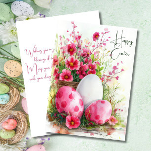 Festiva Tarjeta personalizado de Pascua con huevos y flore