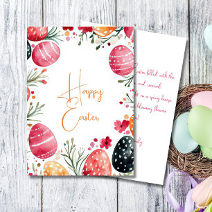 Festiva Tarjeta personalizado de Pascua con huevos y flore
