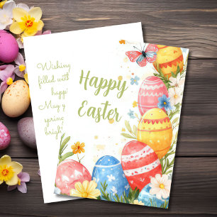 Festiva Tarjeta personalizado de Pascua con huevos y flore