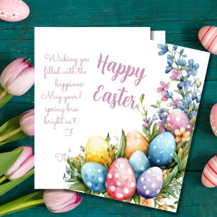 Festiva Tarjeta personalizado de Pascua con huevos y flore