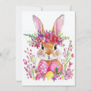 Festiva Tarjeta personalizado de Pascua con huevos y flore
