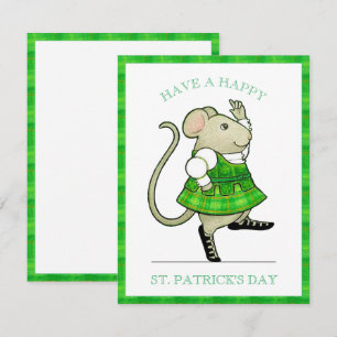 Festiva Tarjeta plana 4.25x5.5 de IRISH JIG MOUSE St. Patr