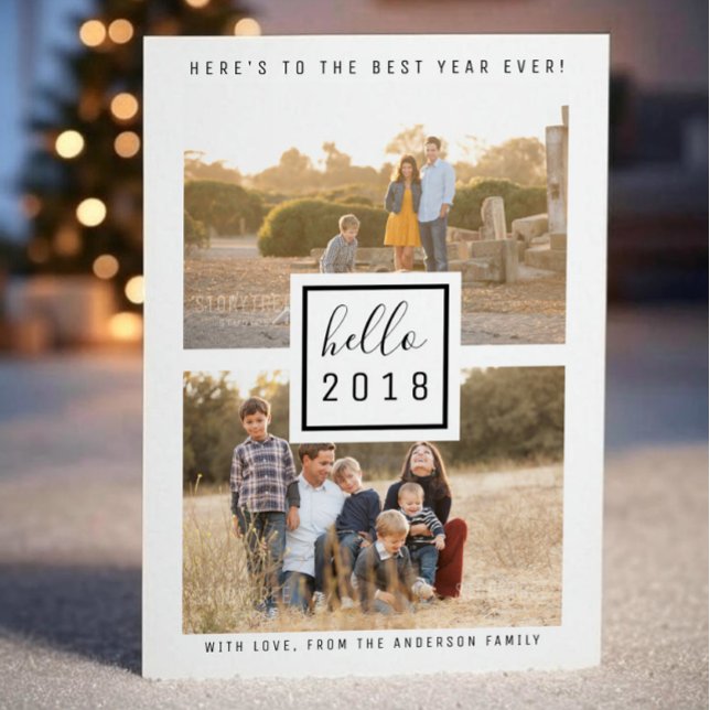 Festiva Tarjeta plana Black Modern Double Photo New Year's (Black Modern Double Photo New Years Flat Card)