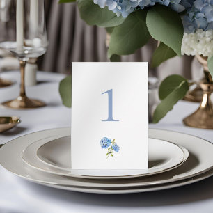 Festiva Tarjeta plana Boda de tabla de hidrangea azul turb