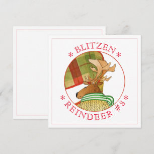 Festiva Tarjeta plana cuadrada BLITZEN REINDEER de 5.25"