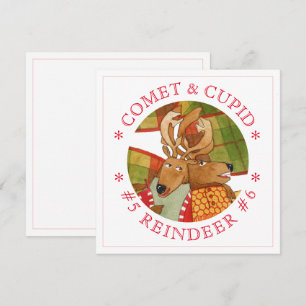 Festiva Tarjeta plana cuadrada COMET CUPID REINDEER de 5.2