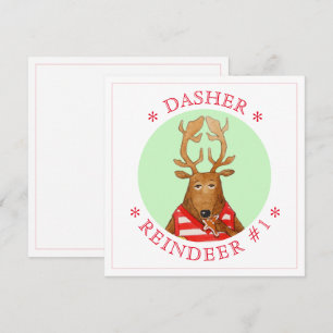 Festiva Tarjeta plana cuadrada del REINDEER DEL BAÑO de 5,