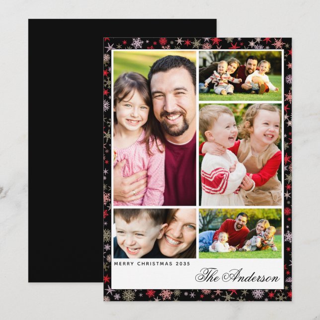 Festiva Tarjeta plana de 5 Navidades de nombres personaliz (Anverso / Reverso)