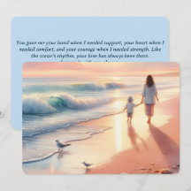 Tarjeta plana de amanecer en la playa con madre e