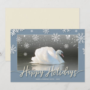 Festiva Tarjeta plana de Cisne navideños felices