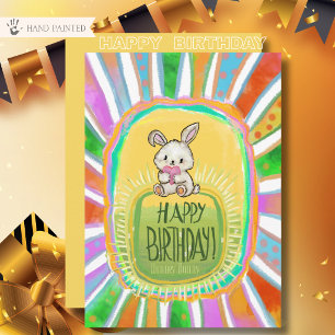 Festiva Tarjeta plana de cumpleaños infantil con conejito 