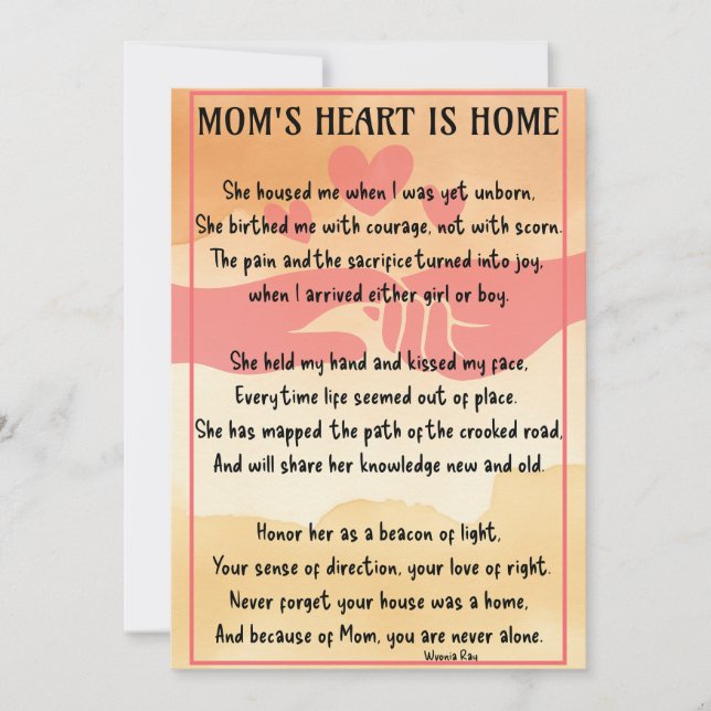 Festiva Tarjeta plana de Día de la Madre Corazón en casa (Anverso)