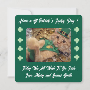 Festiva Tarjeta plana de día de San Patricio con gato y tr