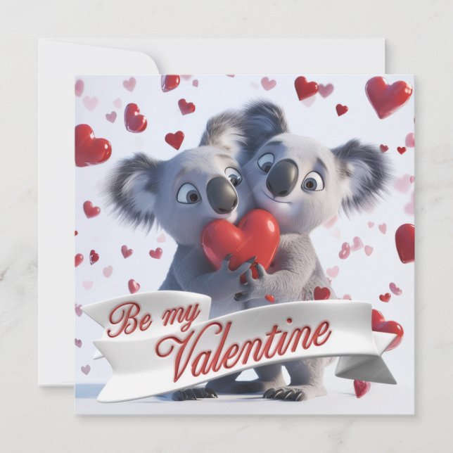 Festiva Tarjeta plana de día de San Valentín de koalas (Anverso)