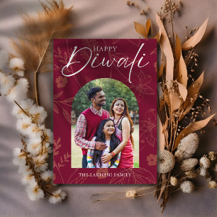 Festiva Tarjeta plana de felicitación de Diwali con foto f