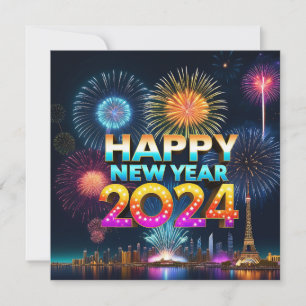 Festiva Tarjeta plana de Feliz Año Nuevo 2024
