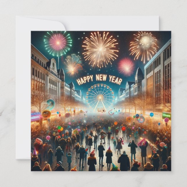 Festiva Tarjeta plana de Feliz Año Nuevo 2024 (Anverso)