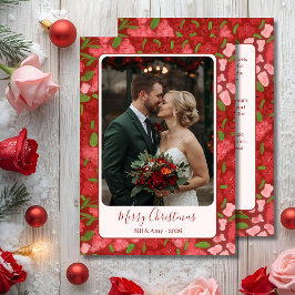 Festiva Tarjeta plana de foto personalizada de flores roja