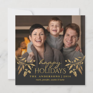 Festiva Tarjeta plana de fotos de Happy Holidays Gold Holl