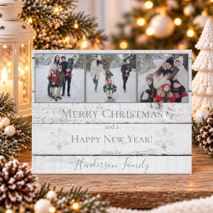 Festiva Tarjeta plana de fotos navideñas con copos de niev