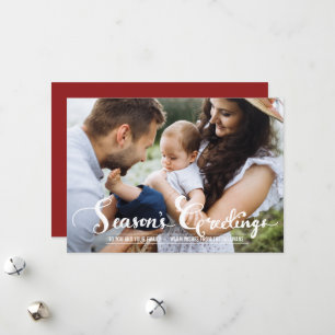 Festiva Tarjeta plana de fotos navideñas con guión de salu