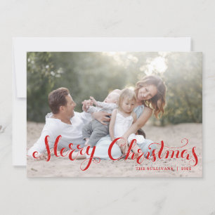 Festiva Tarjeta plana de fotos navideñas Red Merry Christm