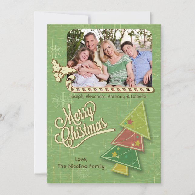 Festiva Tarjeta plana de fotos para vacaciones de árbol de (Anverso)