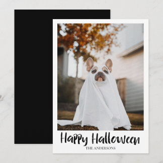 Festiva Tarjeta plana de Halloween de familia de mascotas 