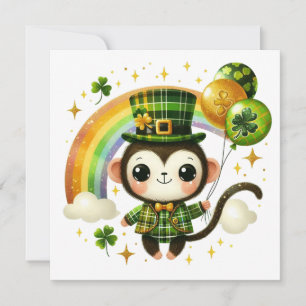 Festiva Tarjeta plana de mono del día de San Patricio lind
